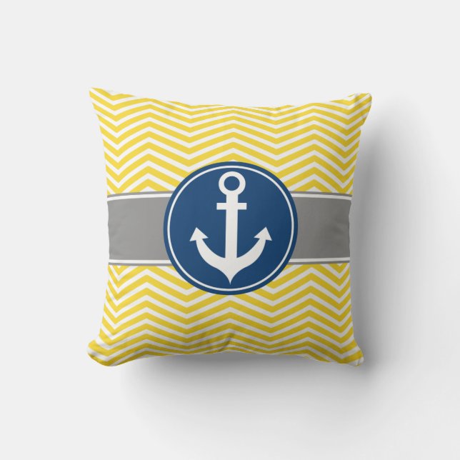 Yellow Nautical Anchor Chevron Kussen (Voorkant)