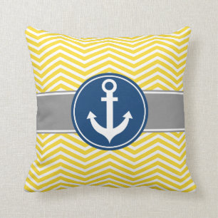 Yellow Nautical Anchor Chevron Kussen