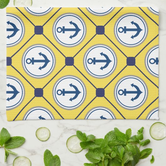 Yellow Nautical Anchor Pattern Theedoek (Gevouwen)