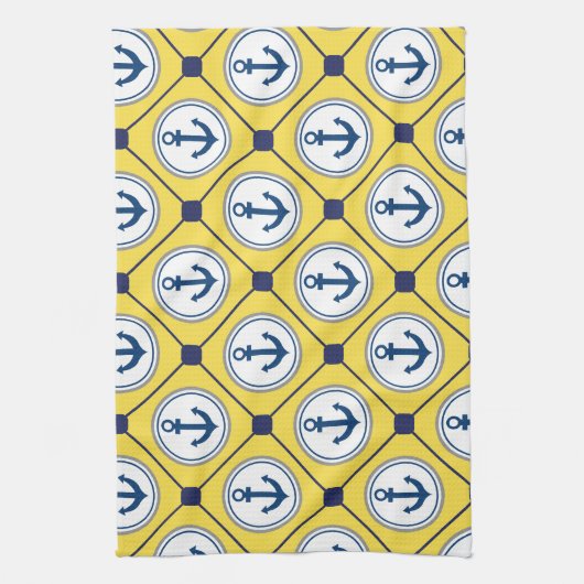 Yellow Nautical Anchor Pattern Theedoek (Verticaal)