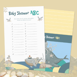 Yellow Nautical Whale Baby shower ABC Namen Spel