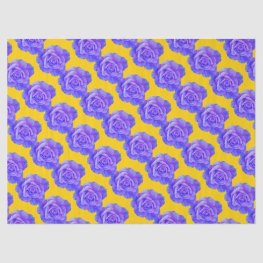 Yellow Navy Blue Floral Patterns Flowers Roses Tissuepapier (Voorkant)