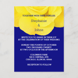 Yellow Navy Blue Floral Roos Eenvoudige bruiloft Uitnodiging Briefkaart