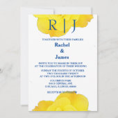 Yellow Navy Blue Floral Roos Elegant Cool Wedding Kaart (Voorkant)
