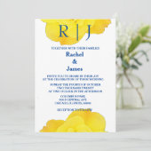 Yellow Navy Blue Floral Roos Elegant Cool Wedding Kaart (Staand voorkant)