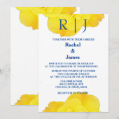 Yellow Navy Blue Floral Roos Elegant Cool Wedding Kaart (Voorkant / Achterkant)