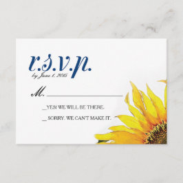 Yellow Navy Blue Sunflower RSVP-kaart RSVP Kaartje