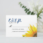 Yellow Navy Blue Sunflower RSVP-kaart RSVP Kaartje (Staand voorkant)