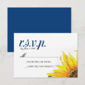 Yellow Navy Blue Sunflower RSVP-kaart RSVP Kaartje (Voorkant / Achterkant)