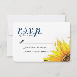 Yellow Navy Blue Sunflower RSVP-kaart RSVP Kaartje
