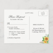 Yellow Navy Blue Sunflower Rustic Wedding RSVP Uitnodiging Briefkaart (Achterkant)