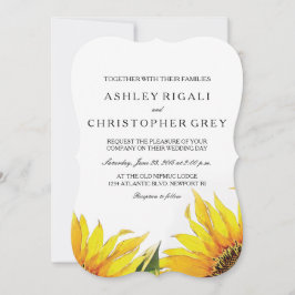 Yellow & Navy Blue Sunflower Wedding Invite Kaart