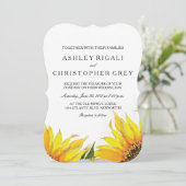 Yellow & Navy Blue Sunflower Wedding Invite Kaart (Staand voorkant)