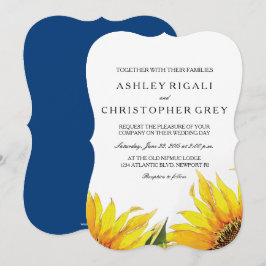 Yellow & Navy Blue Sunflower Wedding Invite Kaart