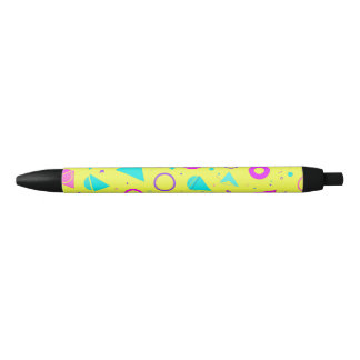 Yellow Neon Memphis Geometric 80s Design Zwarte Inkt Pen