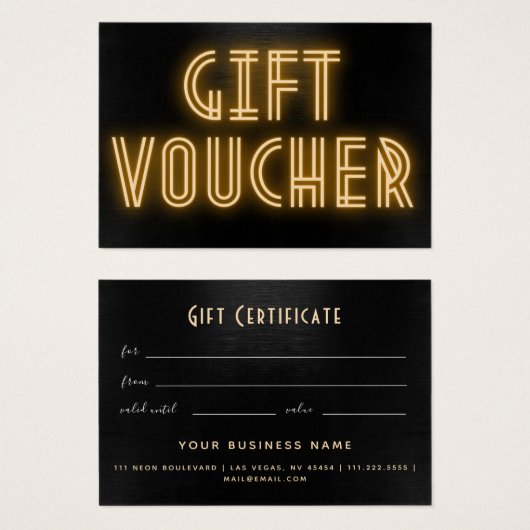 Yellow Neon Sign Art Deco Gift Voucher Visitekaartje (Voorkant /achterkant)