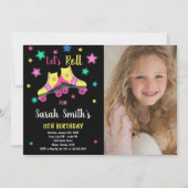 Yellow Neon Star Schaats Verjaardagsuitnodigingen  Kaart (Voorkant)