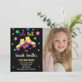 Yellow Neon Star Schaats Verjaardagsuitnodigingen  Kaart (Staand voorkant)