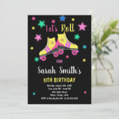 Yellow Neon Star Schaats Verjaardagsuitnodigingen Kaart (Staand voorkant)