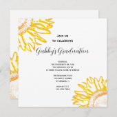 Yellow Neon Sunflower Graduation Party Invitation Kaart (Voorkant / Achterkant)