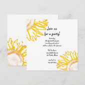 Yellow Neon Sunflower Party Invitation Kaart (Voorkant / Achterkant)