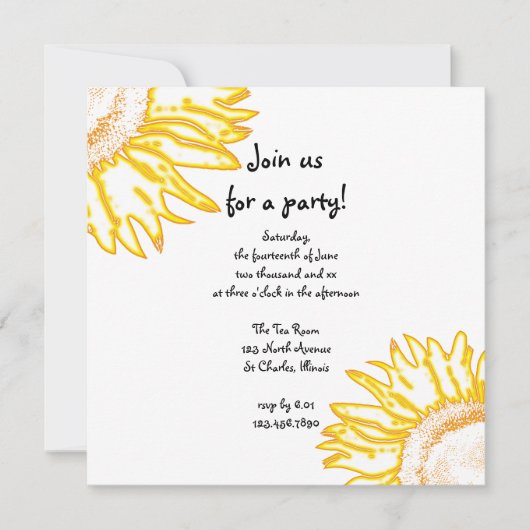 Yellow Neon Sunflower Party Invitation Kaart (Voorkant)