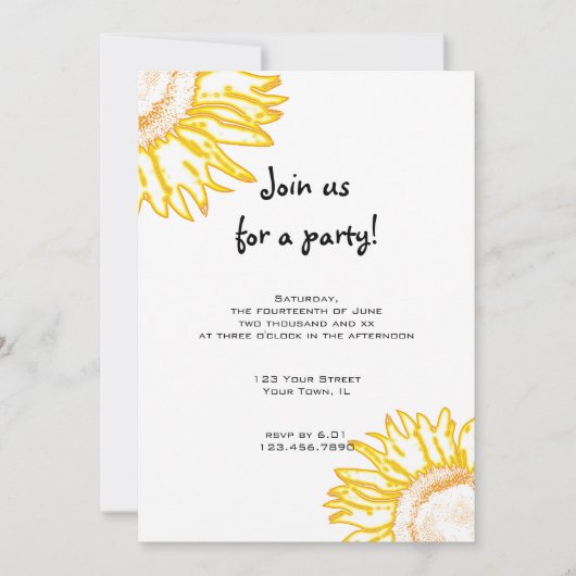Yellow Neon Sunflower Party Invitation Kaart (Voorkant)