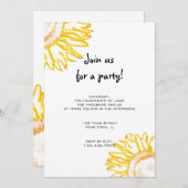Yellow Neon Sunflower Party Invitation Kaart (Voorkant / Achterkant)