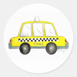 Yellow New York City NYC Taxi Checkered Cab Cabbie Ronde Sticker