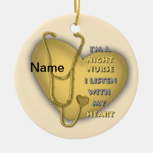 Yellow Night Nurse Heart aangepaste verpleegkundig Keramisch Ornament