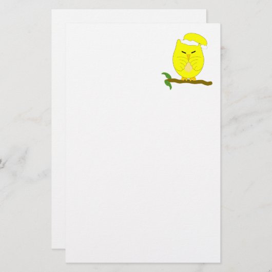 Yellow Night Owl Design Briefpapier (Voorkant / Achterkant)