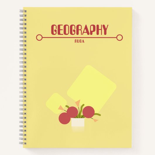 Yellow Notebook with red geometric flowers  Notitieboek (Voorkant)
