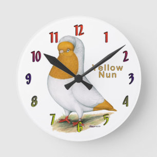 Yellow Nun Pigeon Clock Ronde Klok