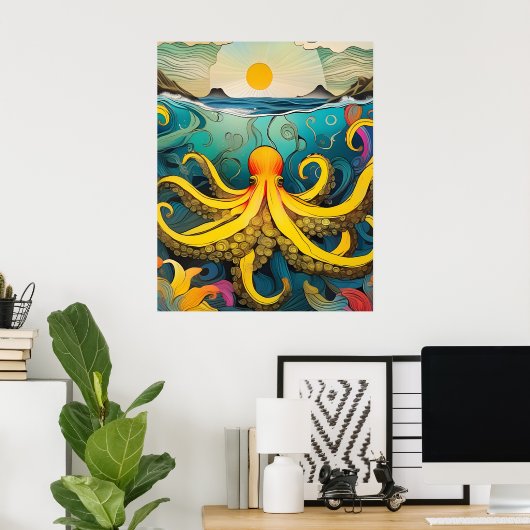 Yellow Octopus-Poster Poster (Thuiskantoor)