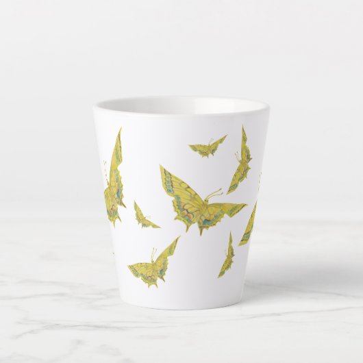Yellow Old World Swallowtail Butterfly patroon Latte Mok (Voorkant)