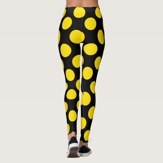 Yellow on Black Polka Dot Leggings (Achterkant)