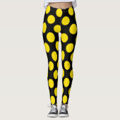 Yellow on Black Polka Dot Leggings (Voorkant)