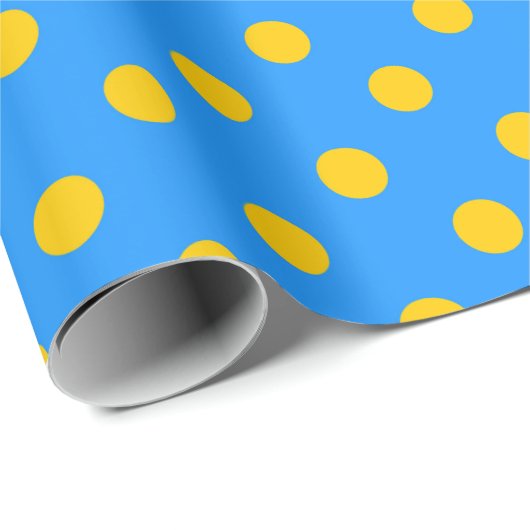 Yellow On Blue Polka Dots Pattern Design Cadeaupapier (Rol Hoek)