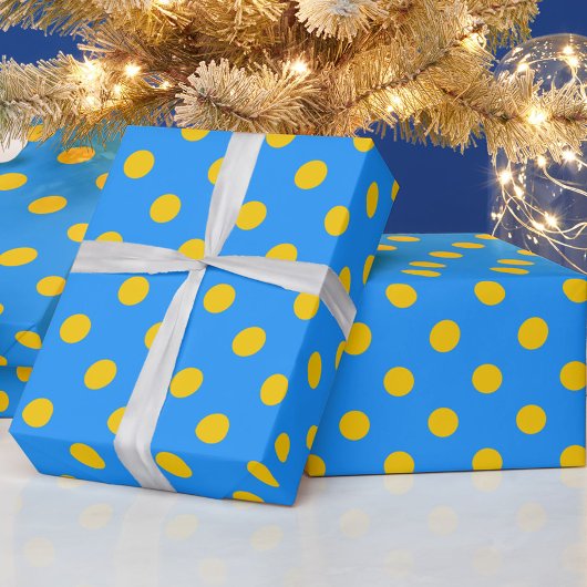 Yellow On Blue Polka Dots Pattern Design Cadeaupapier