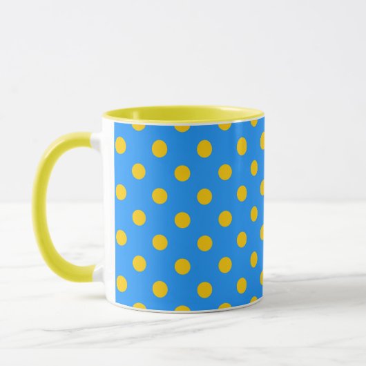 Yellow On Blue Polka Dots Pattern Design Mok (Links)