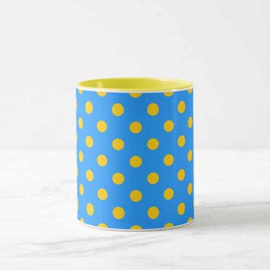Yellow On Blue Polka Dots Pattern Design Mok (Midden)
