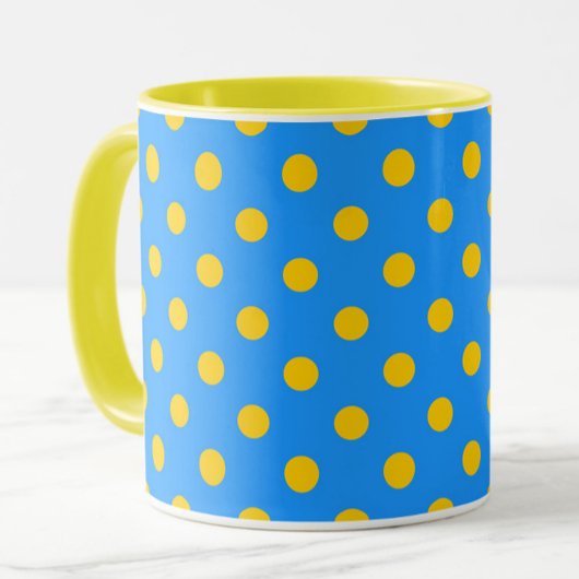 Yellow On Blue Polka Dots Pattern Design Mok