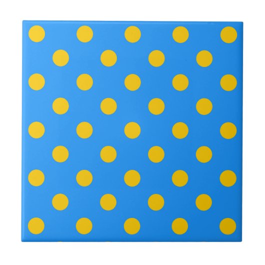 Yellow On Blue Polka Dots Pattern Design Tegeltje (Voorkant)