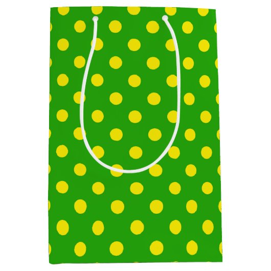 Yellow On Green Polka Dots Pattern Design  Medium Cadeauzakje (Voorkant)