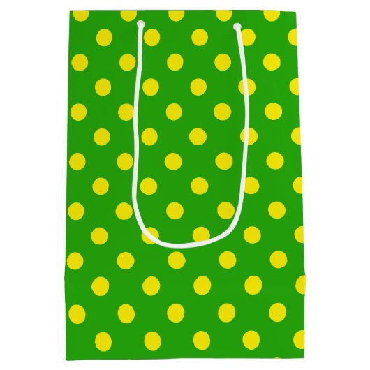 Yellow On Green Polka Dots Pattern Design Medium Cadeauzakje (Achterkant)