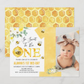 Yellow one Floral Honey bee first bee day Birthday Kaart (Voorkant / Achterkant)