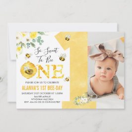 Yellow one Floral Honey bee first bee day Birthday Kaart