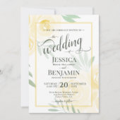 Yellow or Gold Boho Roses Stylish Script Wedding Kaart (Voorkant)