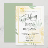 Yellow or Gold Boho Roses Stylish Script Wedding Kaart (Voorkant / Achterkant)