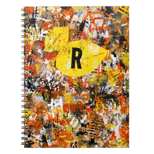 Yellow Orange Abstract Painting Monogram Notitieboek (Voorkant)